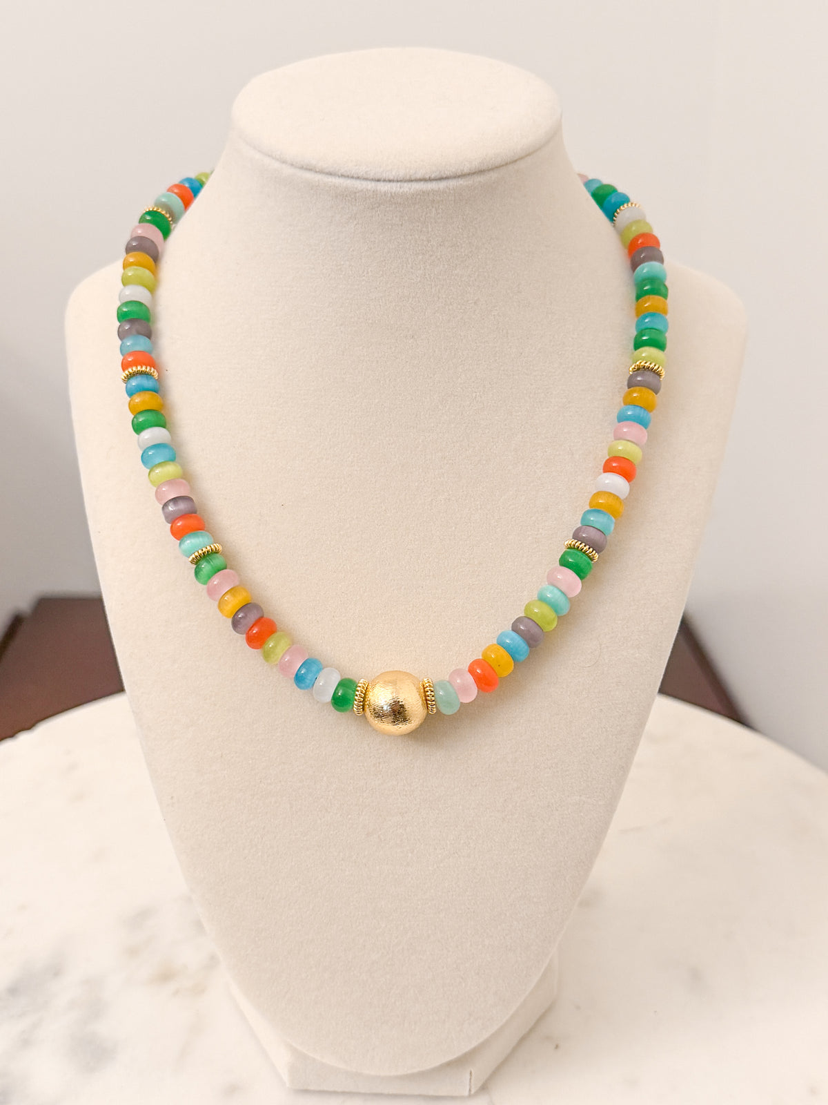Multi Color Cats Eye Gemstone Necklace