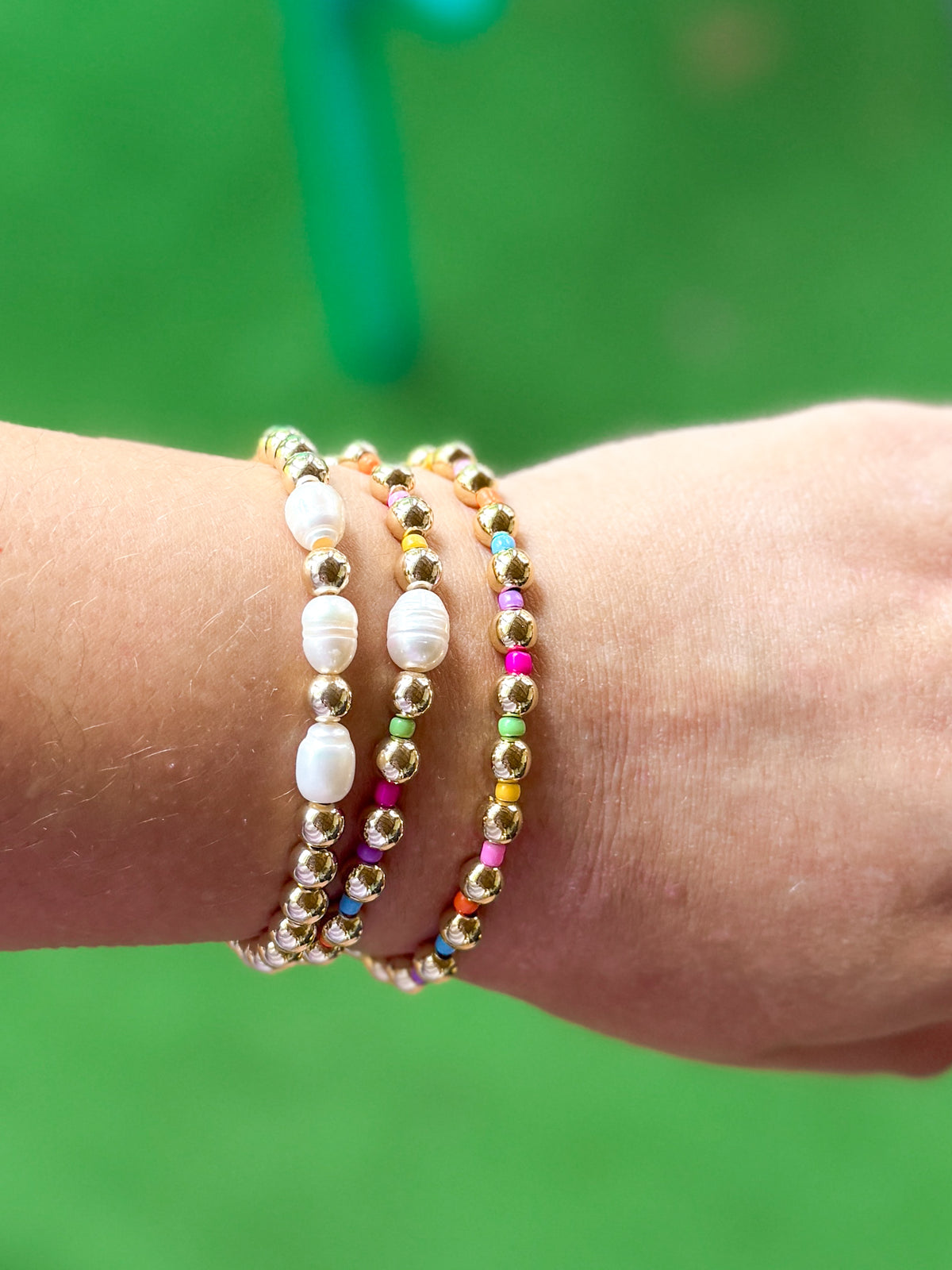 Triple Pearl Gold Stacker Bracelet