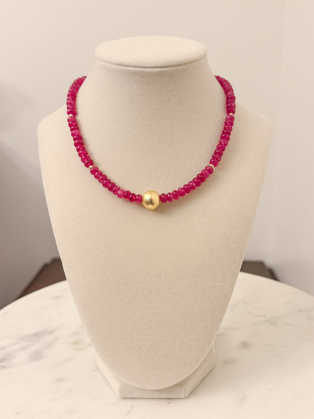 Magenta Necklace with Gold Accent Ball