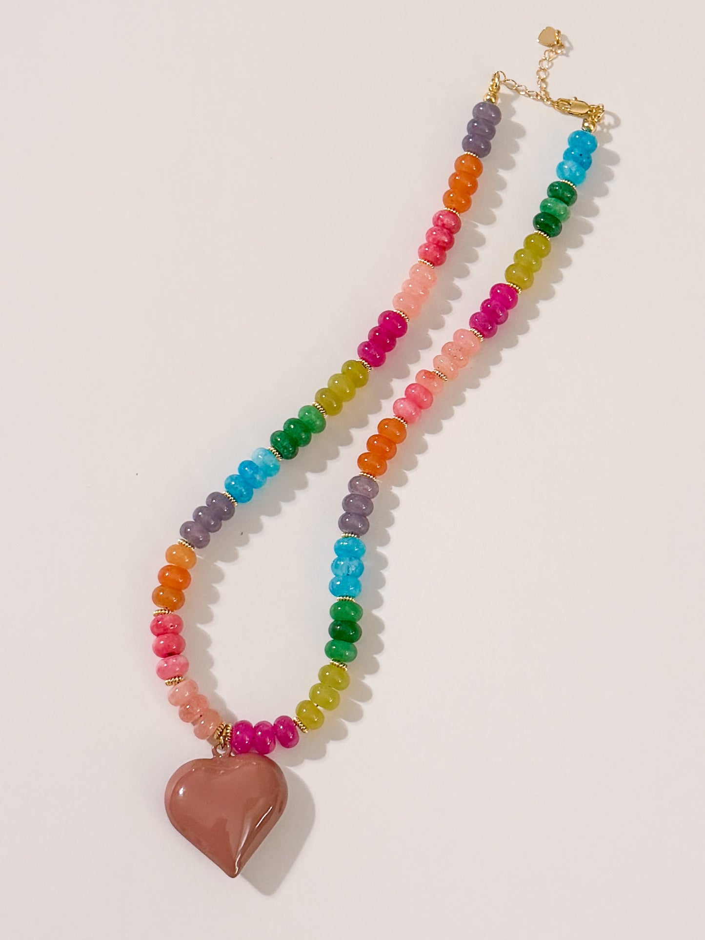 Autumn Rainbow Candy Necklace with Brown Heart