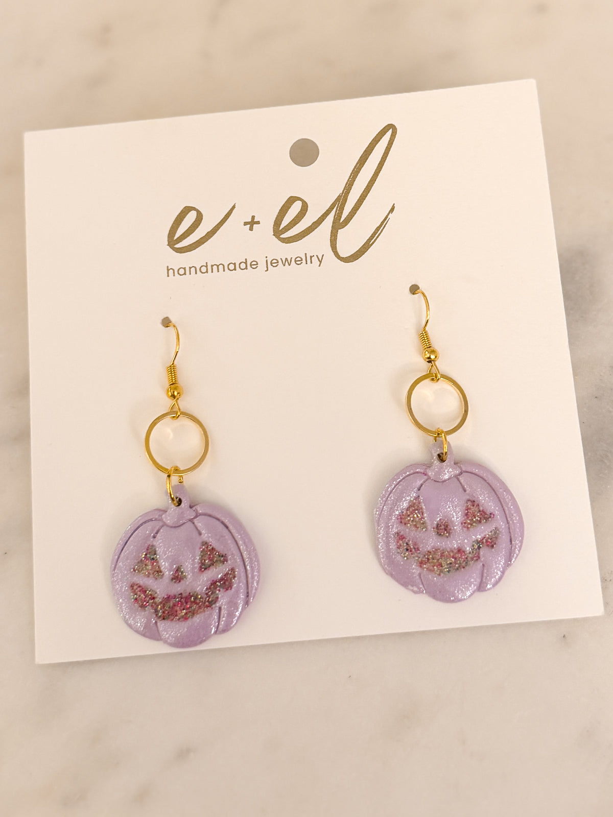 Glitter Jack O' Lantern Dangle Earring : Lavender