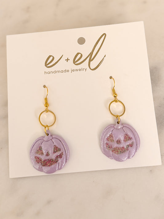 Glitter Jack O' Lantern Dangle Earring : Lavender