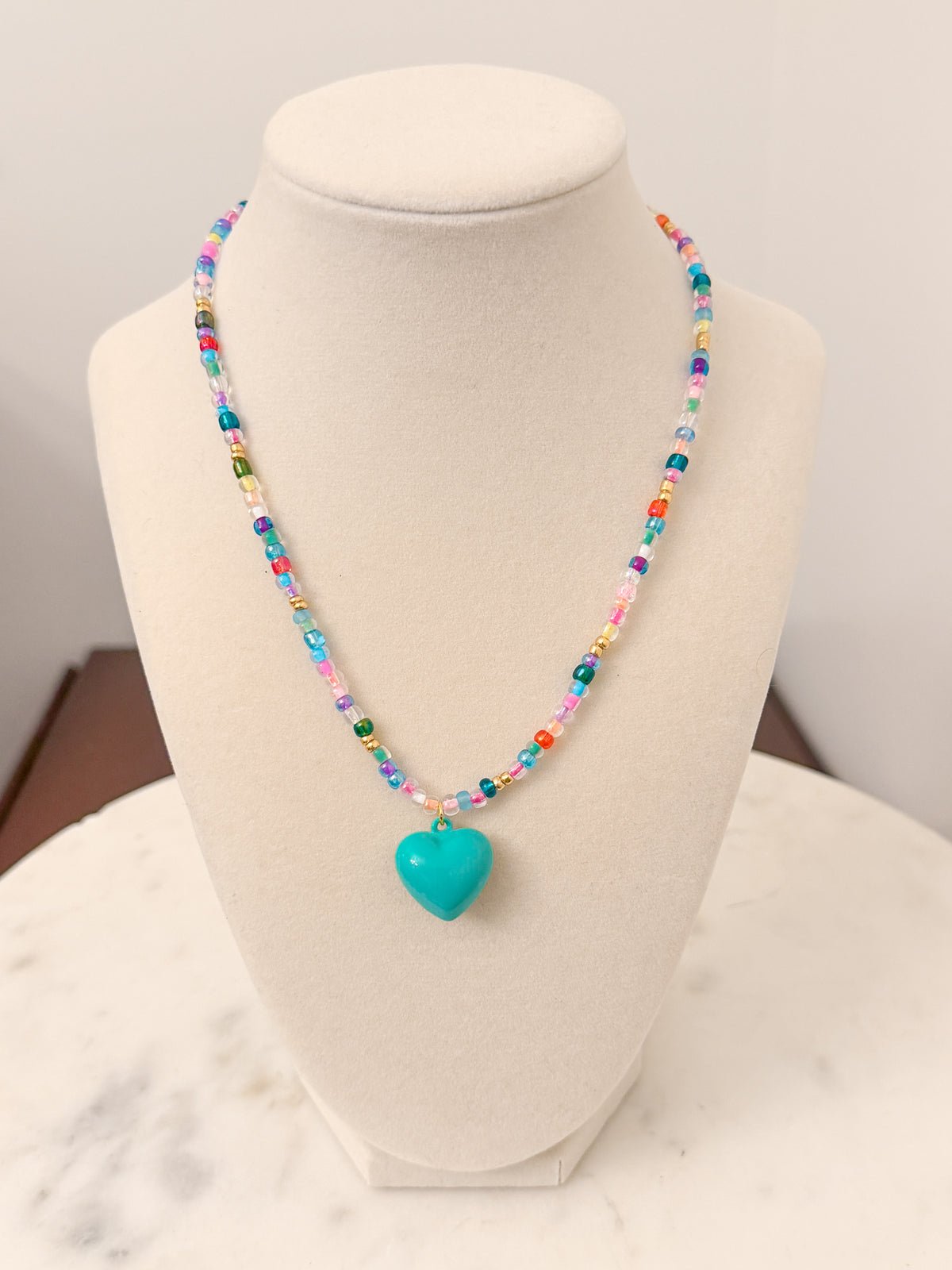 Rainbow Necklace with Heart Charm