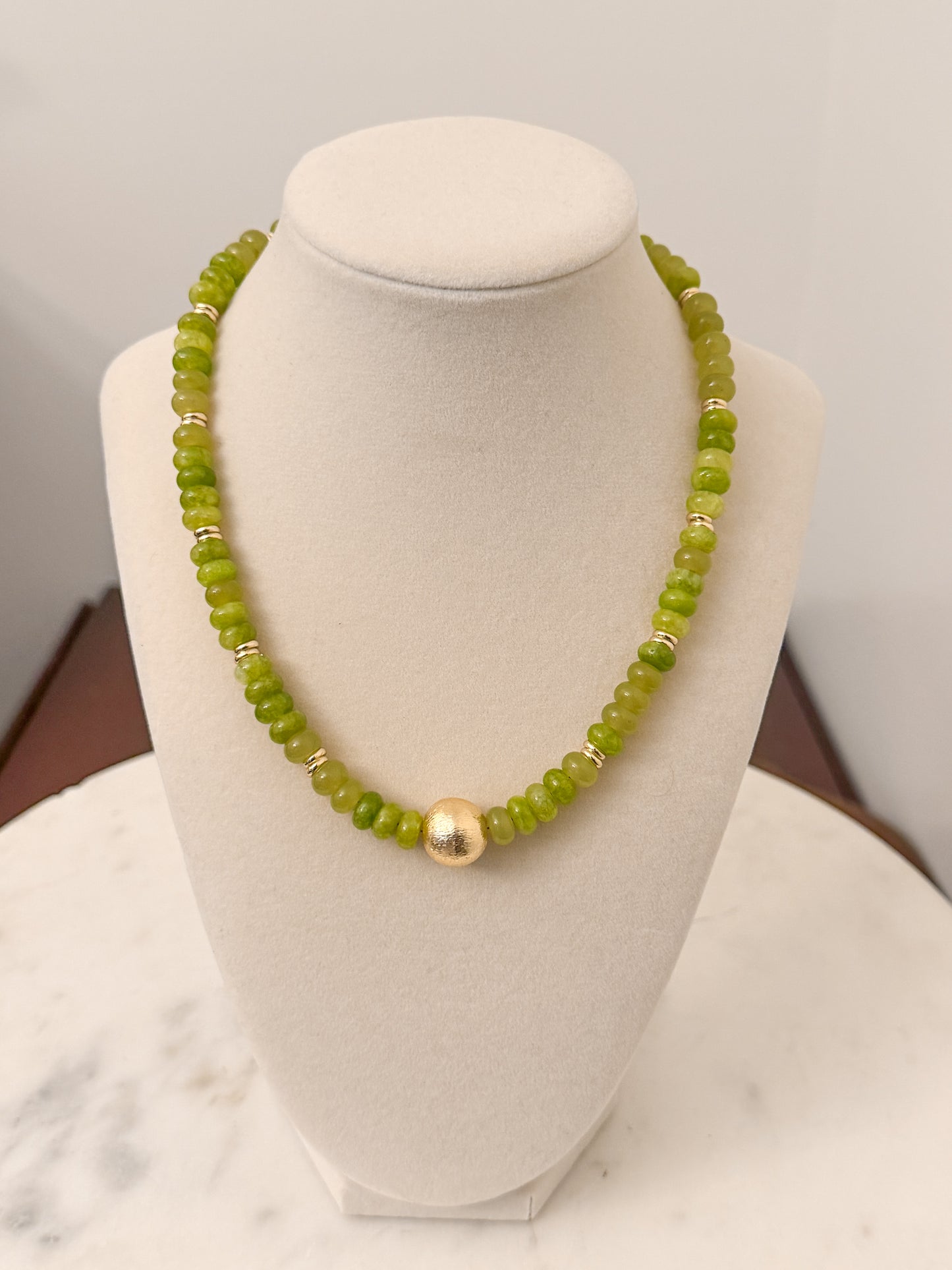 Green Necklace with Gold Accent