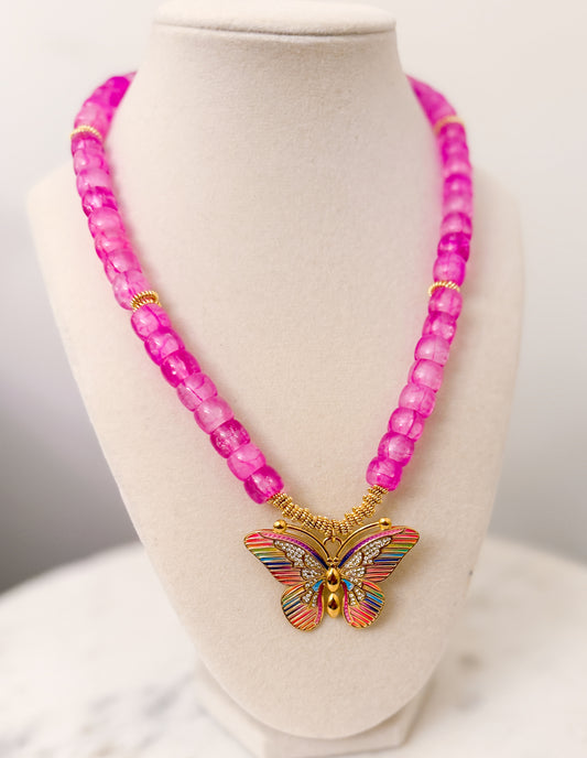 Colorful Butterfly Beaded Necklace