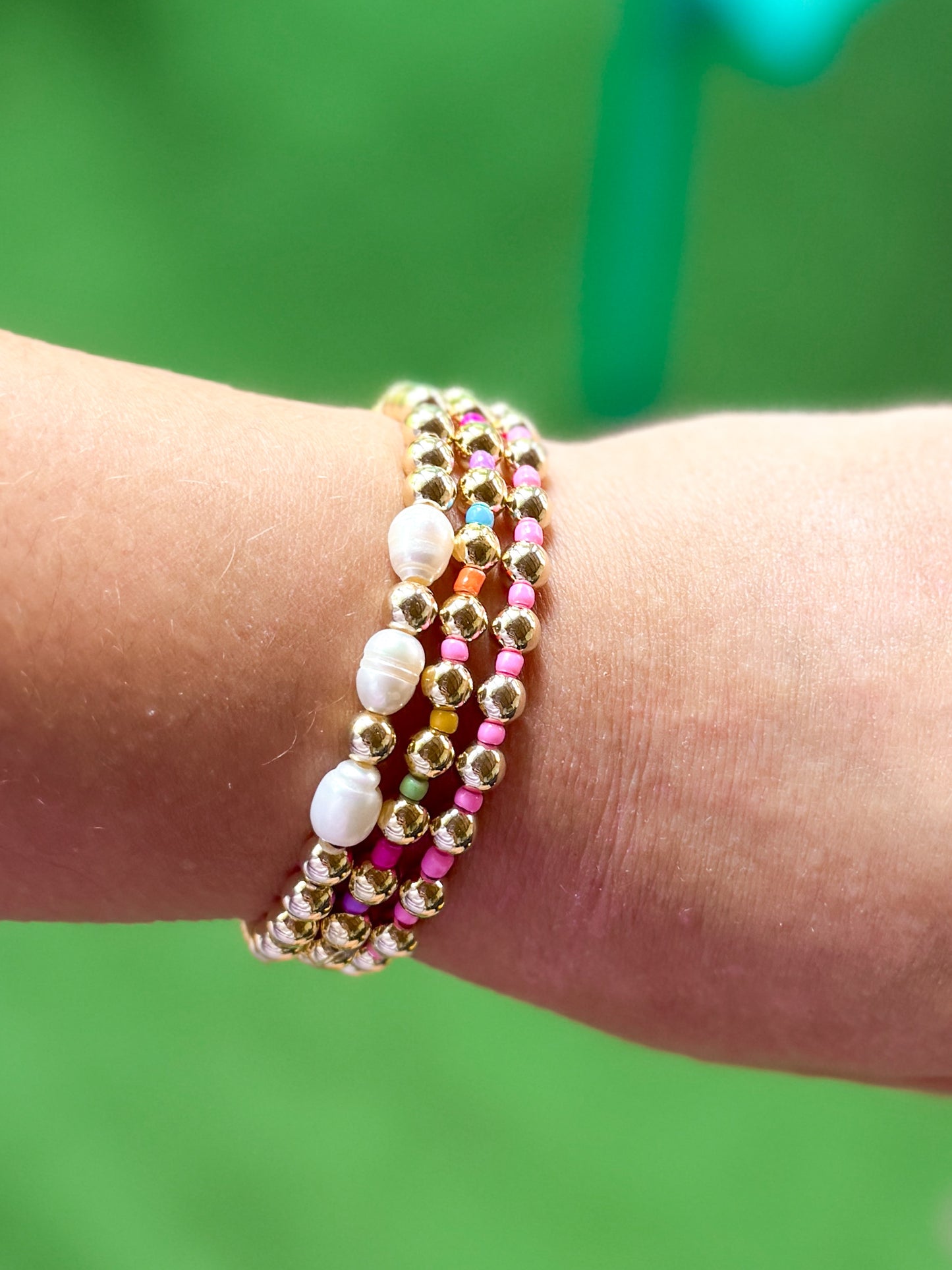 Triple Pearl Gold Stacker Bracelet