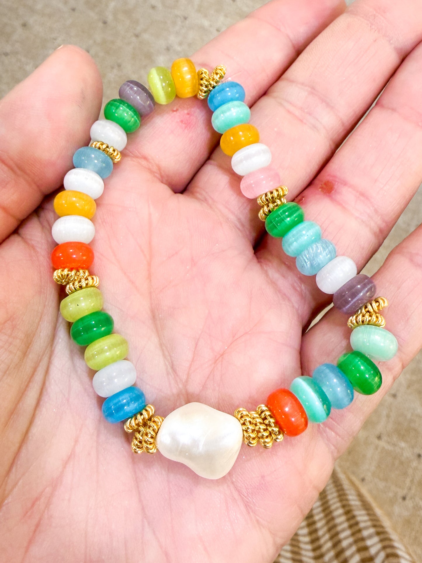 Multi Color Cats Eye Gemstone Bracelet