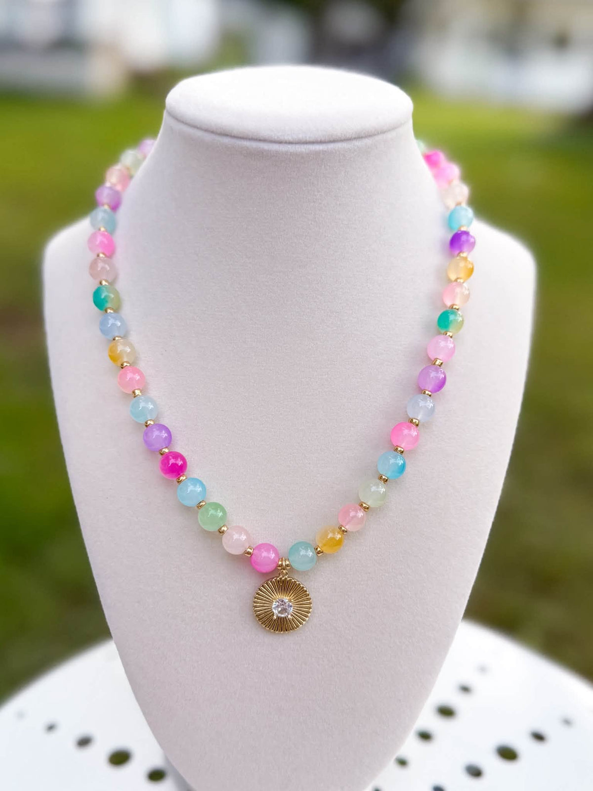Watercolor Rainbow Glass Beads Necklace