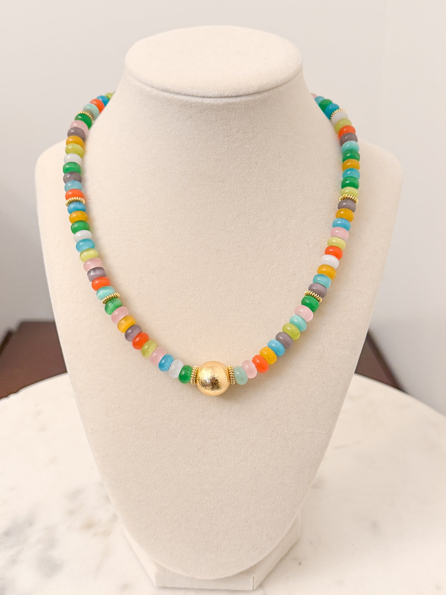 Multi Color Cats Eye Gemstone Necklace
