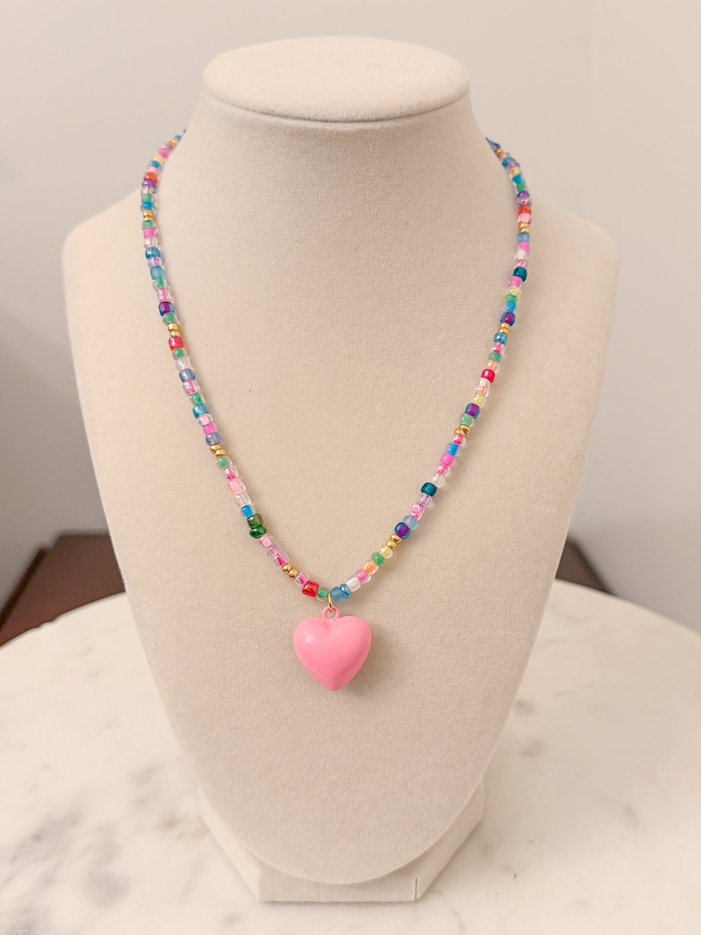 Rainbow Necklace with Heart Charm