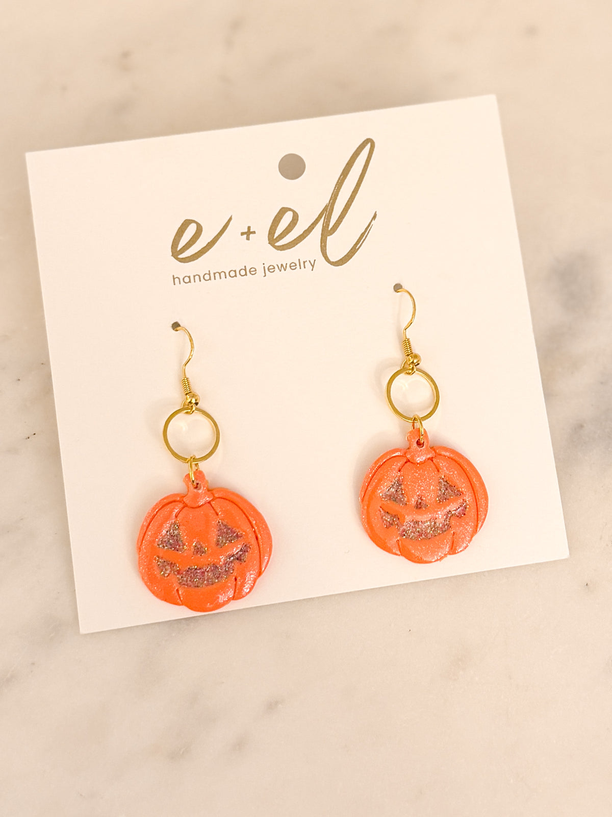 Glitter Jack O' Lantern Dangle Earring : Orange