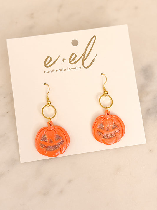 Glitter Jack O' Lantern Dangle Earring : Orange