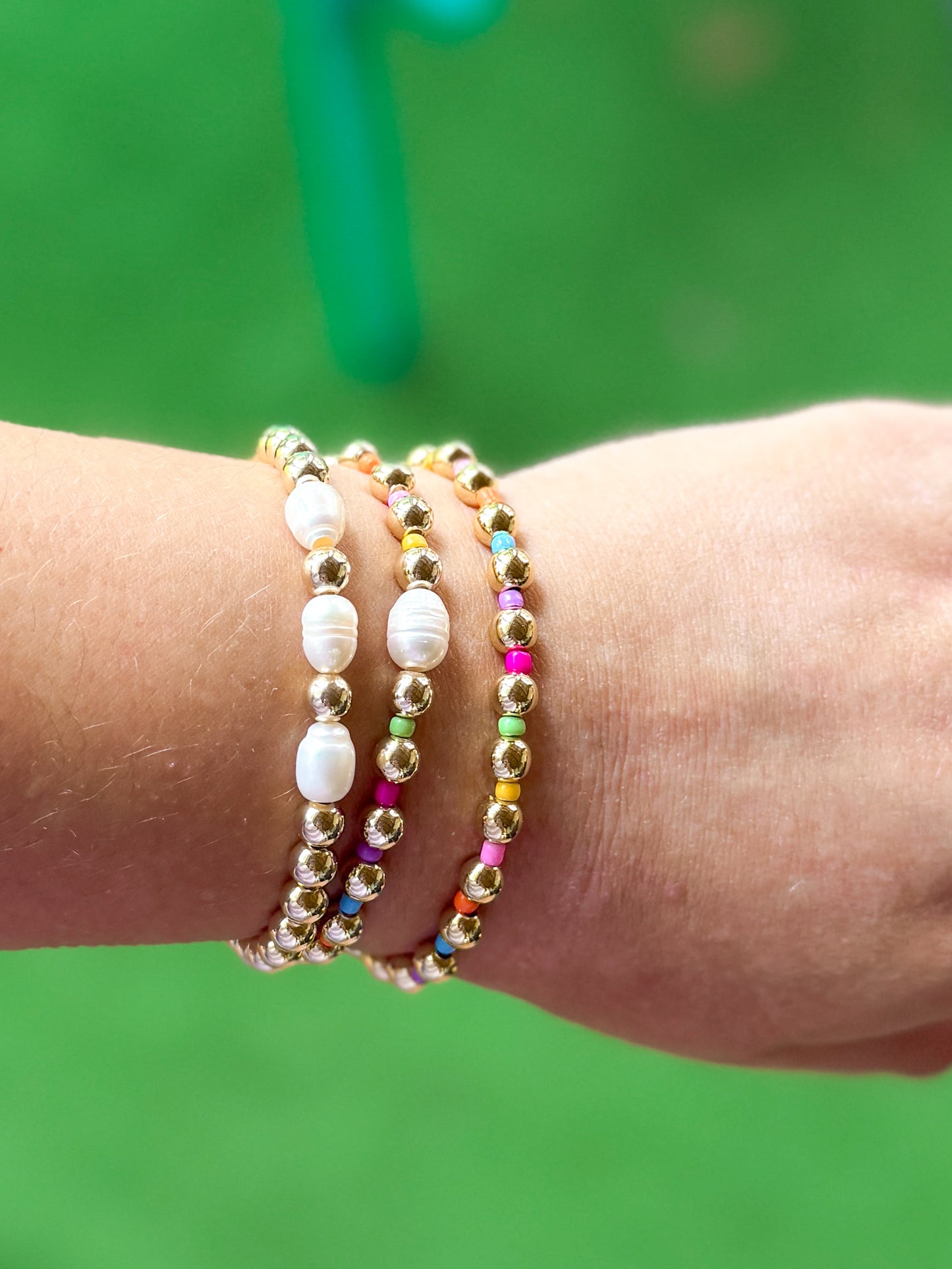 Triple Pearl Gold Stacker Bracelet