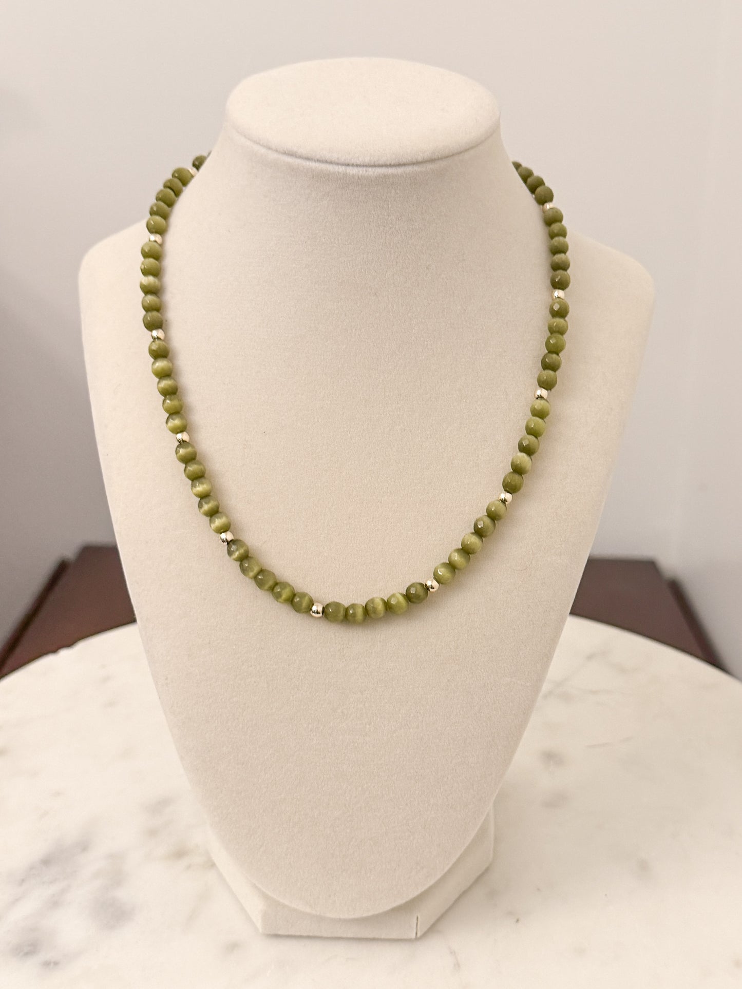 Olive Cats Eye Gemstone Necklace
