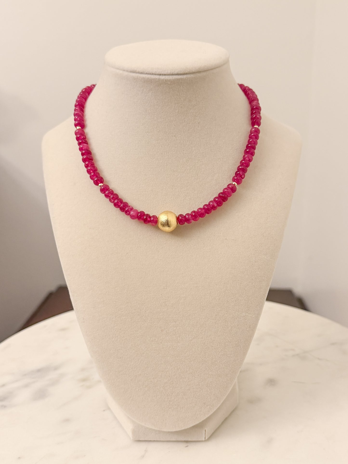 Magenta Necklace with Gold Accent Ball