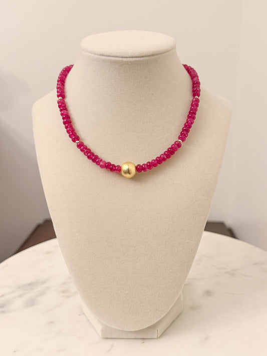 Magenta Necklace with Gold Accent Ball