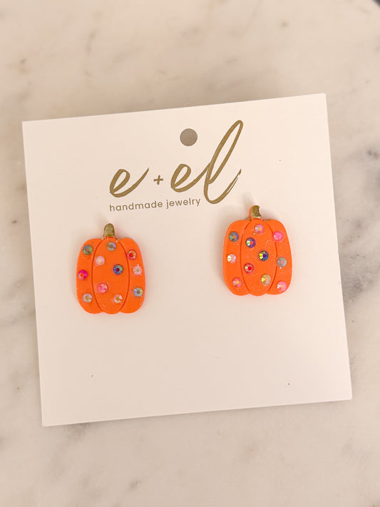 Oversized Jeweled Pumpkin Stud Earring