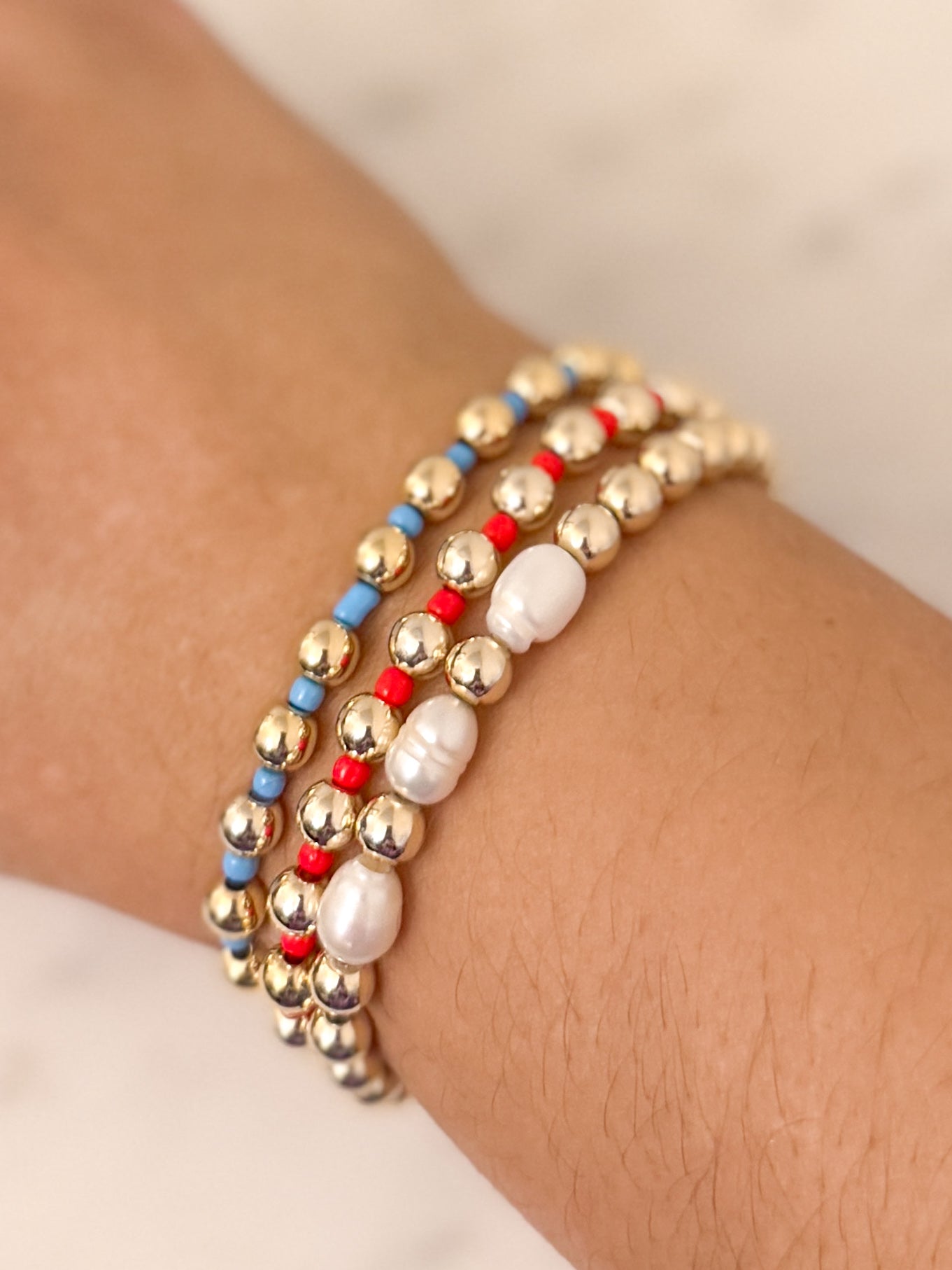 Triple Pearl Gold Stacker Bracelet
