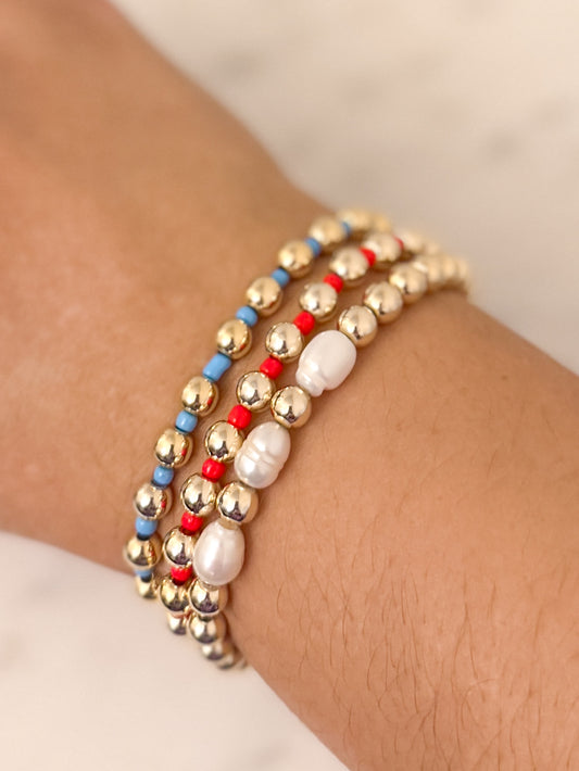 Triple Pearl Gold Stacker Bracelet