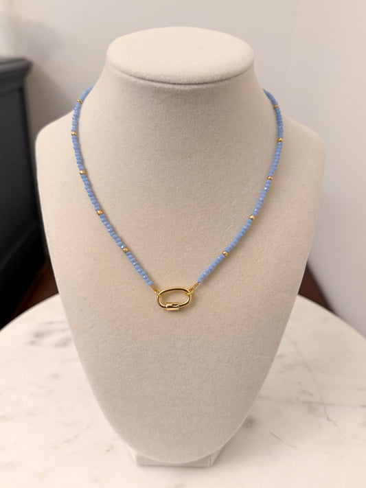 Tiny Beads Necklace with Carabiner: Powder Blue