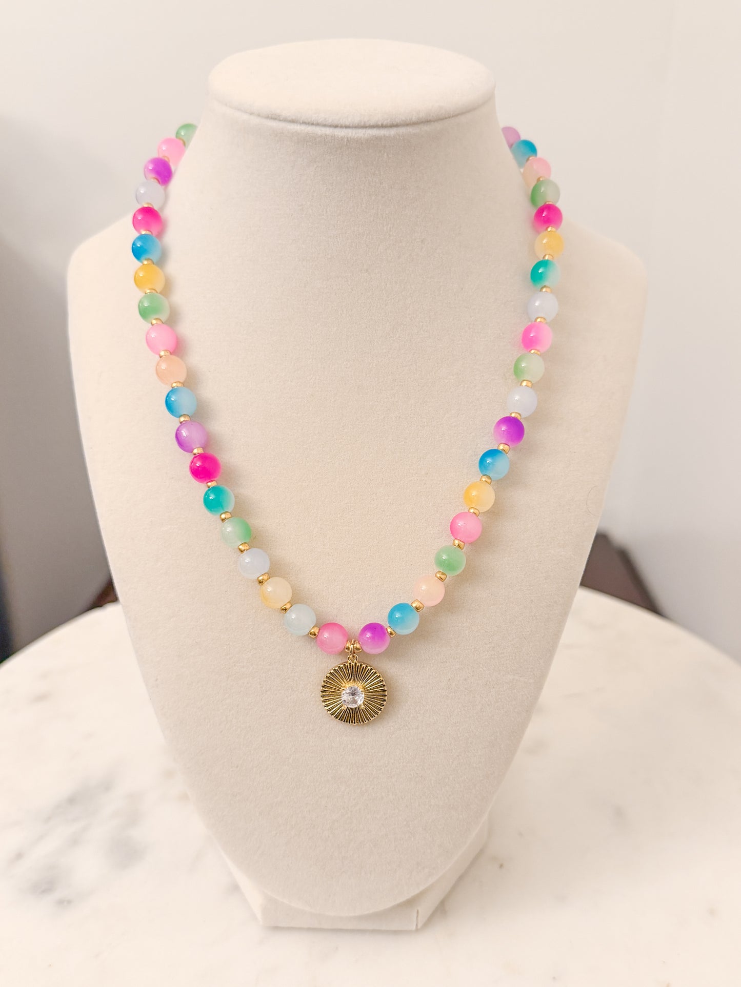 Watercolor Rainbow Glass Beads Necklace