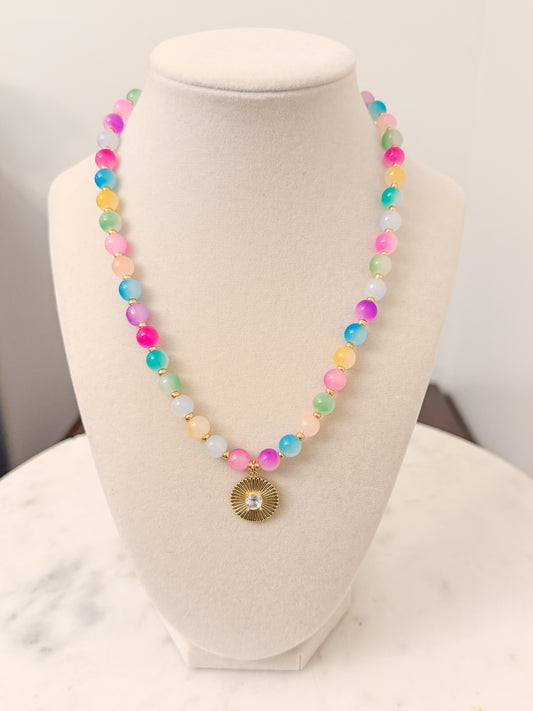 Watercolor Rainbow Glass Beads Necklace