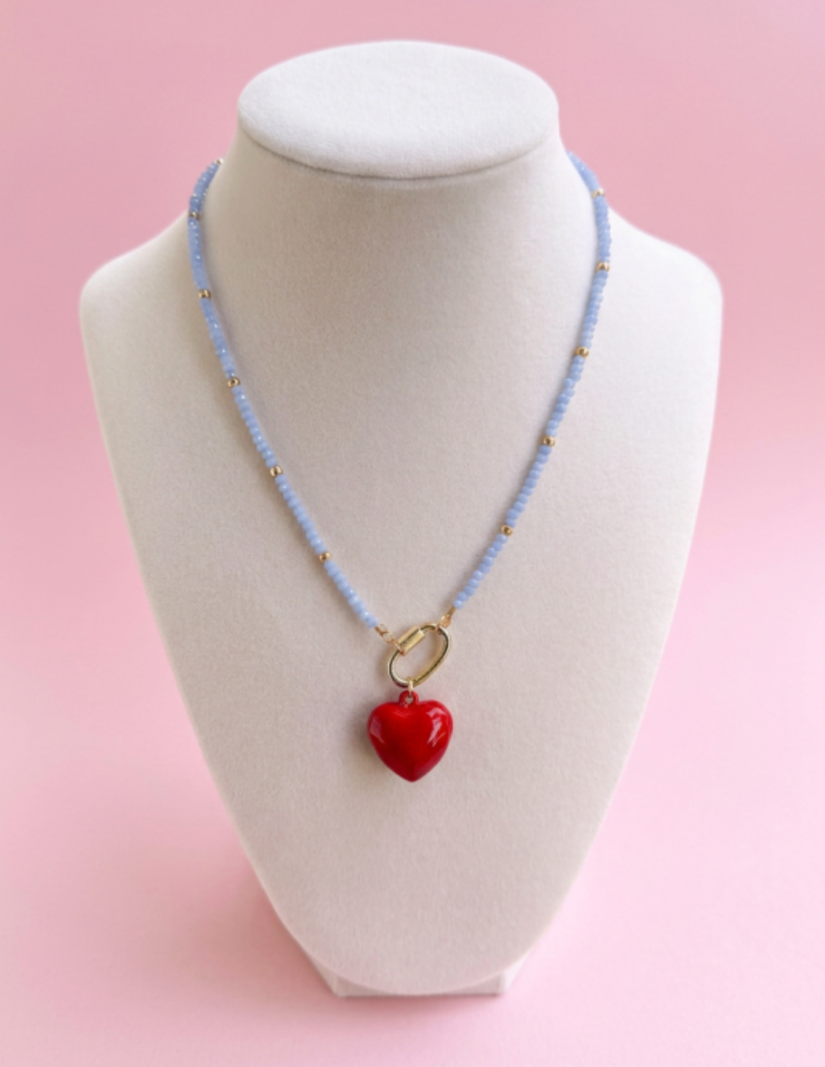 Tiny Beads Necklace with Carabiner: Powder Blue
